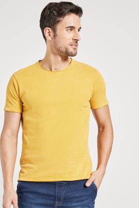 solid cotton regular fit men's t-shirt - yellow