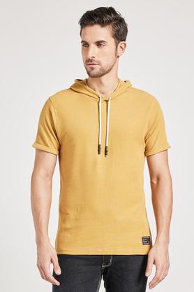 solid cotton regular fit men's t-shirts - mustard