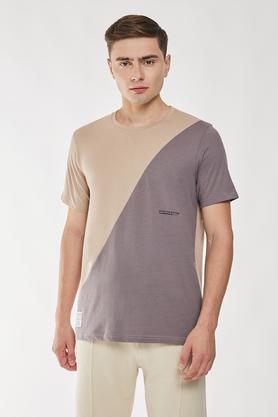 solid cotton regular fit men's t-shirts - natural