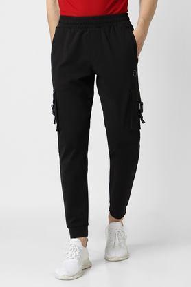 solid cotton regular fit men's track pants - black