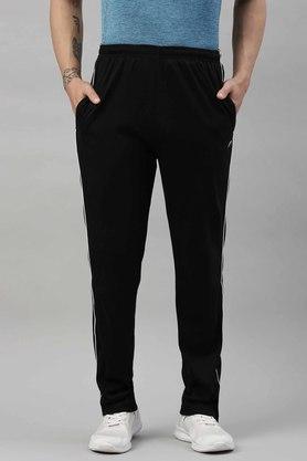 solid cotton regular fit men's track pants - black