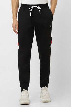 solid cotton regular fit men's track pants - black