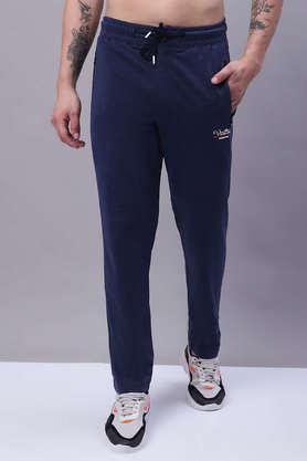 solid cotton regular fit men's track pants - indigo