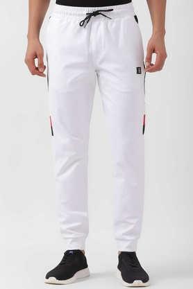 solid cotton regular fit men's track pants - white