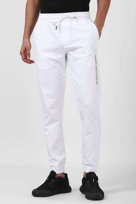 solid cotton regular fit men's track pants - white