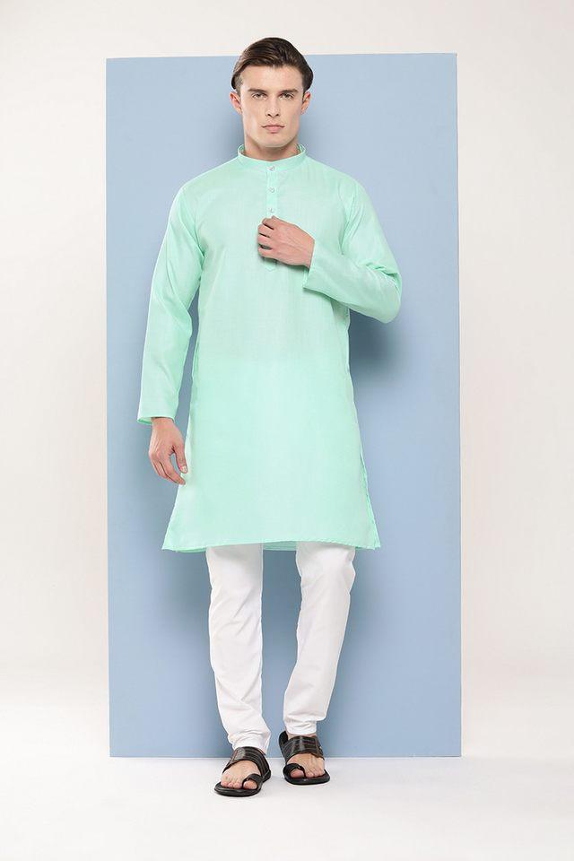 solid cotton regular fit mens festive wear kurta