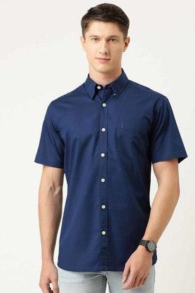 solid cotton regular fit mens formal wear shirt - blue