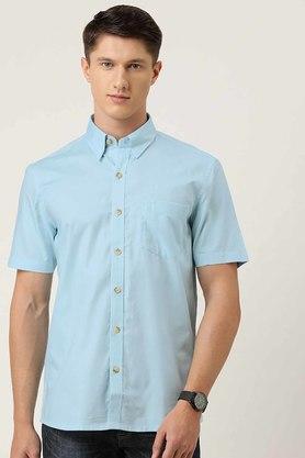 solid cotton regular fit mens formal wear shirt - blue