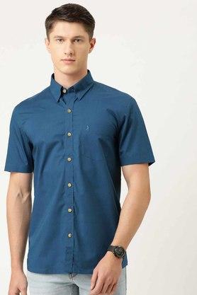 solid cotton regular fit mens formal wear shirt - blue