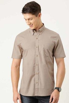 solid cotton regular fit mens formal wear shirt - natural