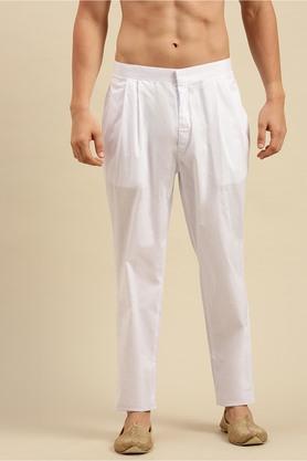 solid cotton regular fit mens payjama style pant - white