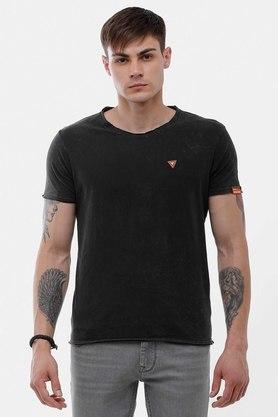 solid cotton regular fit mens t-shirt - black