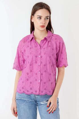 solid cotton regular fit women's casual shirt - pink
