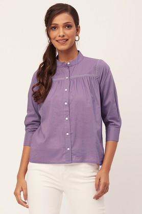 solid cotton regular fit women's casual shirt - purple