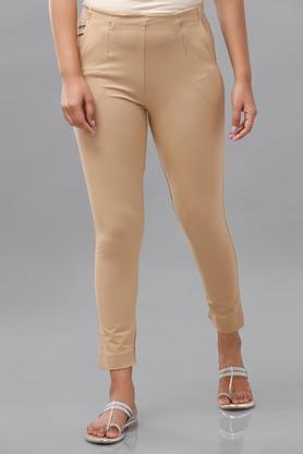 solid cotton regular fit women's casual wear pants - lt tan