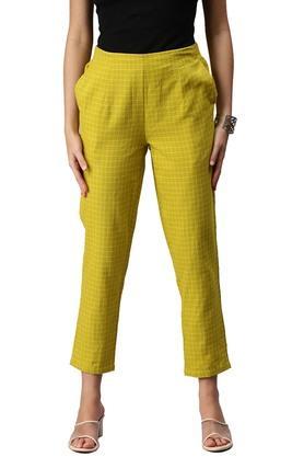 solid cotton regular fit women's casual wear pants - mustard