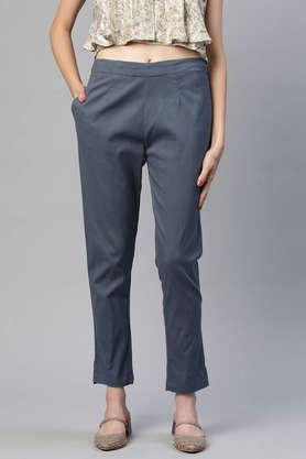 solid cotton regular fit women's festive pants - grey