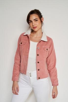solid cotton regular fit women's jacket - rose