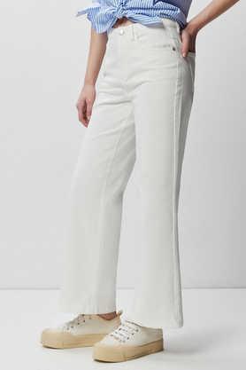 solid cotton regular fit women's jeans - ivory