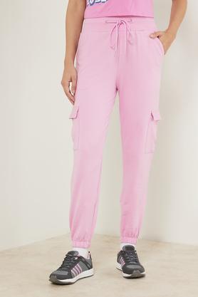 solid cotton regular fit women's joggers - pink