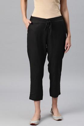 solid cotton regular fit women's palazzos - black