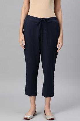 solid cotton regular fit women's palazzos - navy