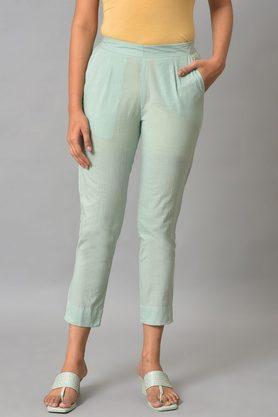 solid cotton regular fit women's pants - blue