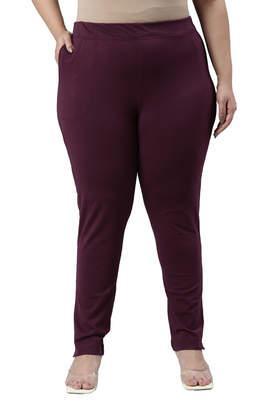solid cotton regular fit women's pants - maroon