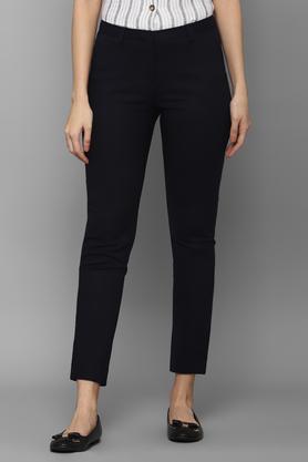 solid cotton regular fit women's pants - navy