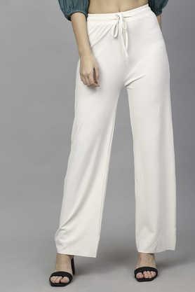 solid cotton regular fit women's pants - white