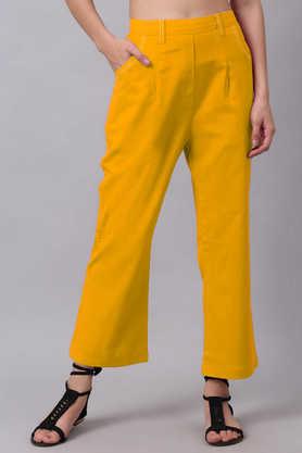 solid cotton regular fit women's pants - yellow