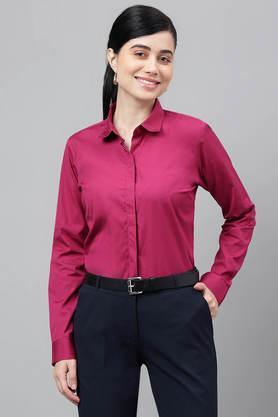 solid cotton regular fit women's shirt - magenta