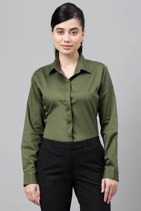 solid cotton regular fit women's shirt - olive