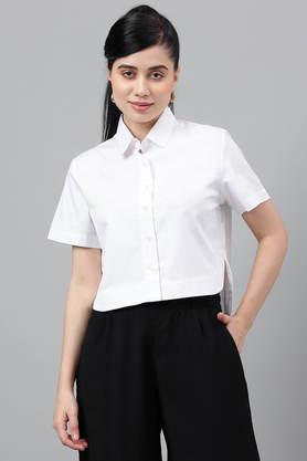 solid cotton regular fit women's shirt - white