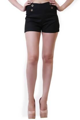 solid cotton regular fit women's shorts - black