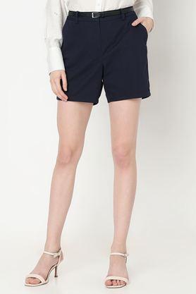 solid cotton regular fit women's shorts - blue