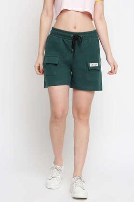 solid cotton regular fit women's shorts - green