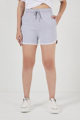 solid cotton regular fit women's shorts - grey