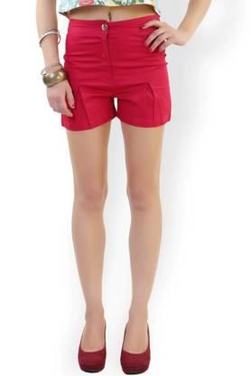 solid cotton regular fit women's shorts - red