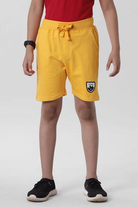 solid cotton regular fit women's shorts - yellow
