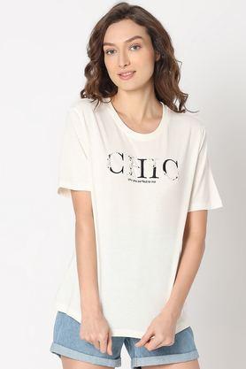 solid cotton regular fit women's t-shirt - white