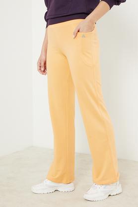solid cotton regular fit women's track pants - orange