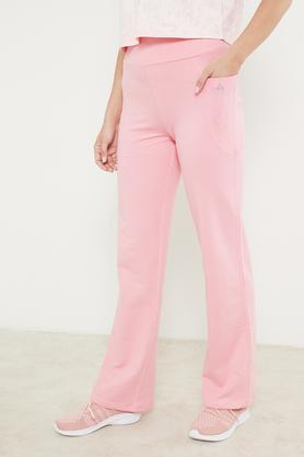 solid cotton regular fit women's track pants - pink