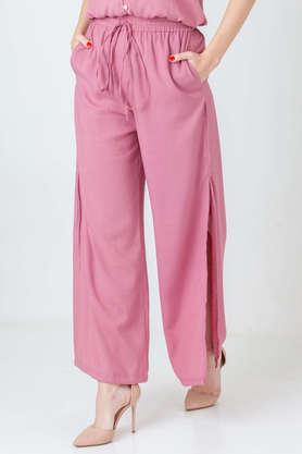 solid cotton regular fit women's trouser - pink