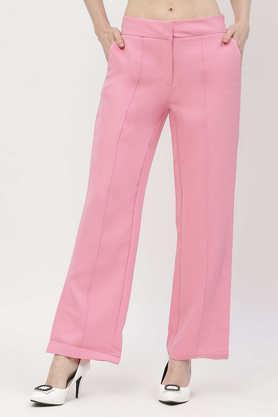 solid cotton regular fit women's trousers - dark pink