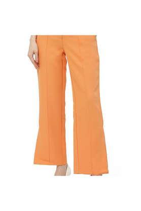 solid cotton regular fit women's trousers - orange