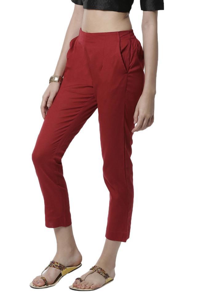 solid cotton regular fit womens casual wear pants