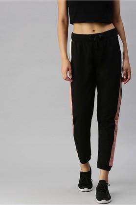 solid cotton regular fit womens joggers - black