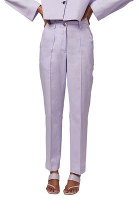 solid cotton regular fit womens pants - lilac