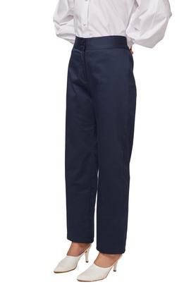 solid cotton regular fit womens pants - navy